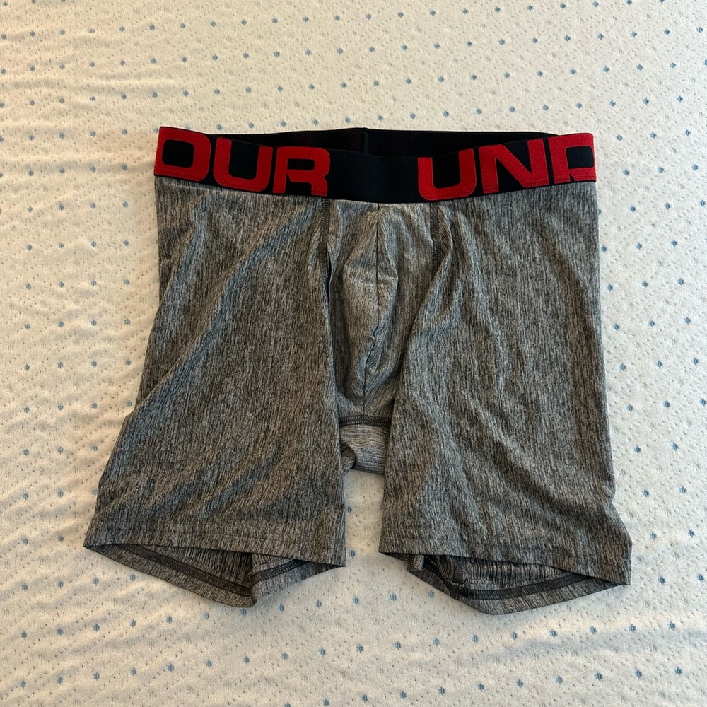 Under Armour Men's Gray Boxer Briefs with Red Waistband